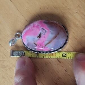 Large Sterling plated Genuine Botswana Agate Pendant